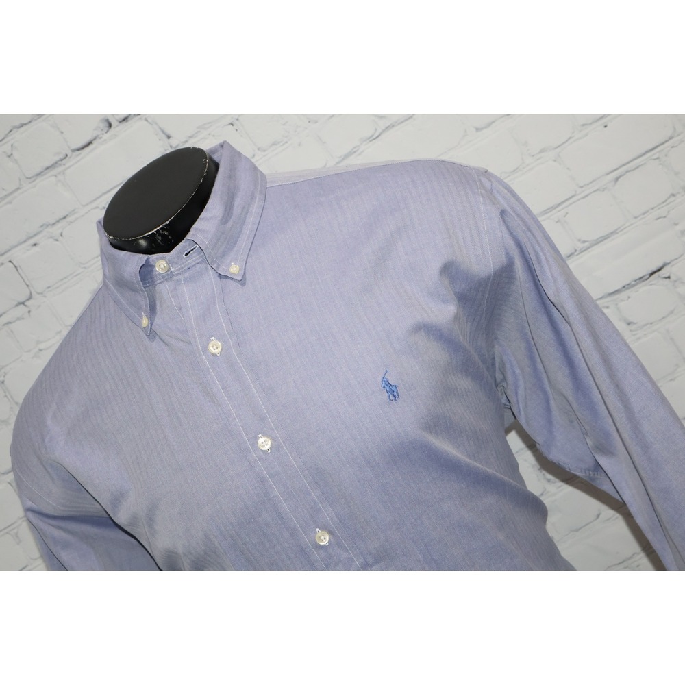 Polo Ralph Lauren Button Down Shirt Mens XL 17 34/35 Blue Yarmouth Herringbone